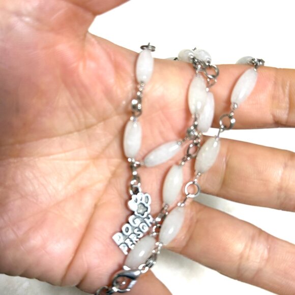 Genuine Milky Quartz Short Necklace, Gemstone w/ Dog Person Paw Print Pendant - Picture 15 of 15